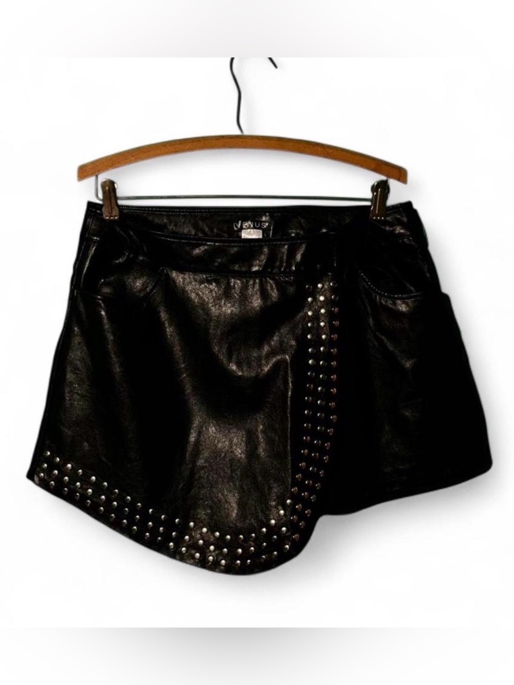 VENUS Black Faux Leather Skirt with Silver Studs